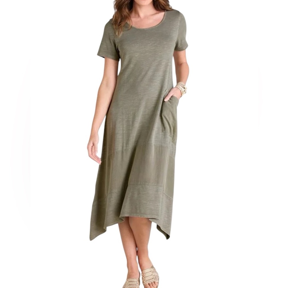 Soft Surroundings Loria Dress Slub Knit Cotton XS Oversized Beachy Pocket Boho